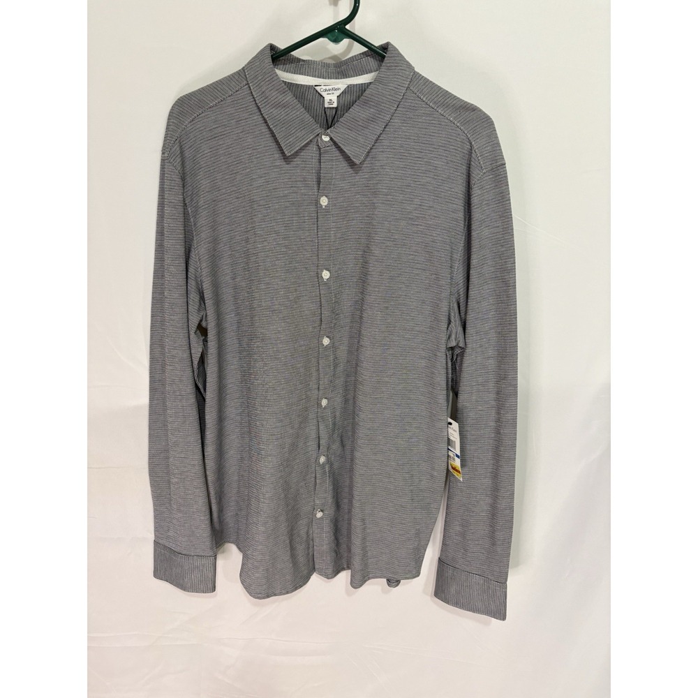 Calvin Klein Mens XL Slim Fit Gray Button Up Shirt Long Sleeve 100% Cotton CK